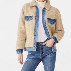 Forever 21 Sherpa Teddy and Denim Reversible Jacket